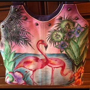 Anuschka Hand Painted Flamingo Purse by Anna